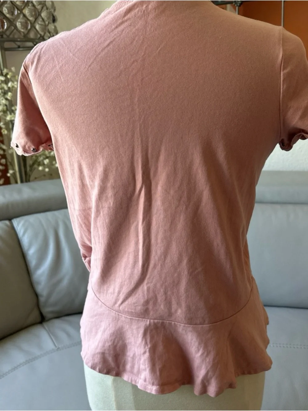 Kate Spade Stud-Trim Peplum Short-Sleeve Top in Dusty Pink size S
